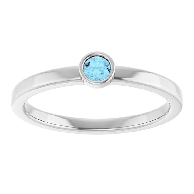 14K Yellow Or White Gold Or Rhodium-Plated Steling Silver Round Polished Natural Gemstone Ring