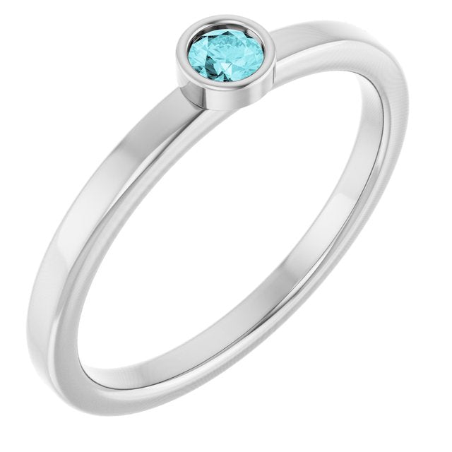 14K Yellow Or White Gold Or Rhodium-Plated Steling Silver Round Polished Natural Gemstone Ring