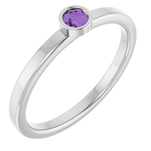 14K Yellow Or White Gold Or Rhodium-Plated Steling Silver Round Polished Natural Gemstone Ring