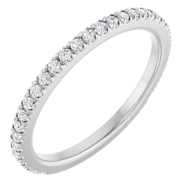 14K White Or Rose Gold Or Platinum Round Polished Natural Diamond French-Set Anniversary Band, Size: 7