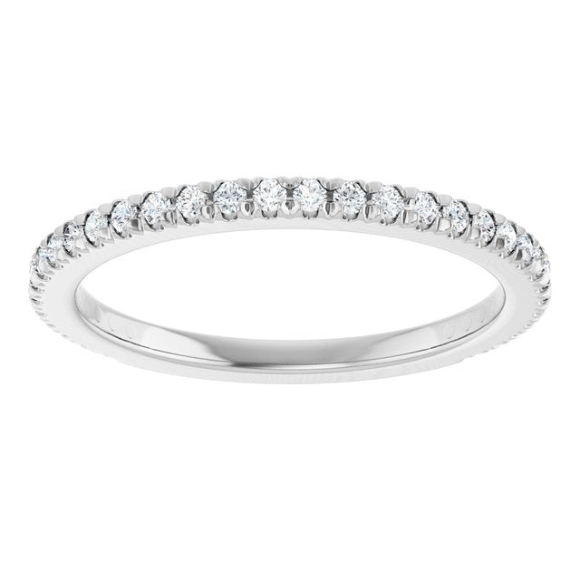 14K White Or Rose Gold Or Platinum Round Polished Natural Diamond French-Set Anniversary Band, Size: 7