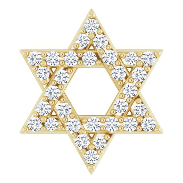 14K Yellow Gold Round 11 X 9.54 Mm 1Mm I1, G-H Polished 1/10 Ctw Natural Diamond Star Of David Pendant