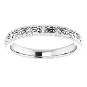 14K White Gold 3 Mm Polished Patterned Band Size 7