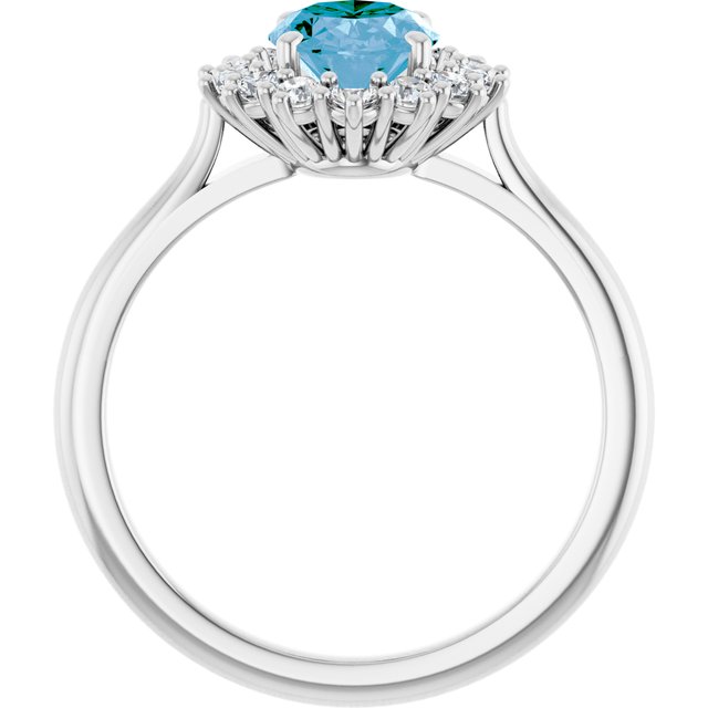14K White Gold Oval 8 X 6 Mm Polished Natural Swiss Blue Topaz And 3/8 Ctw Natural Diamond Halo-Style Ring, Size 7