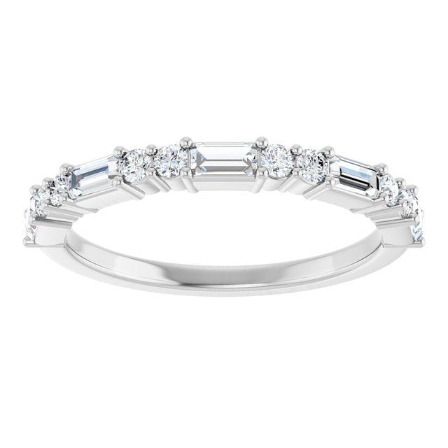 14K White Gold Straight Baguette 3.5 X 1.75 Mm Polished 1/2 Ctw Natural Diamond Anniversary Band, Size 7
