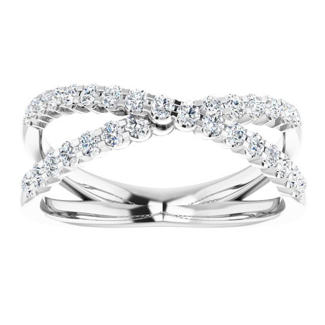 14K White Gold Round Polished 1/2 Ctw Natural Diamond Criss-Cross Ring, Size 7