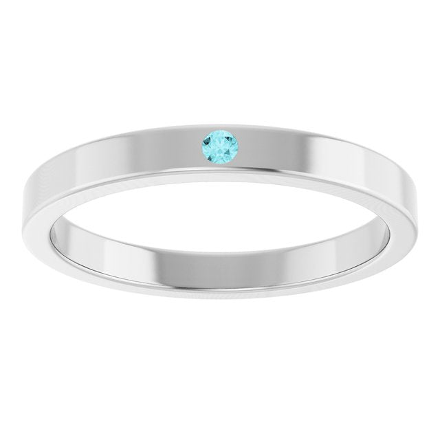 Sterling Silver Round 1.75 Mm Polished Natural Blue Zircon Stackable Family Ring, Size 7