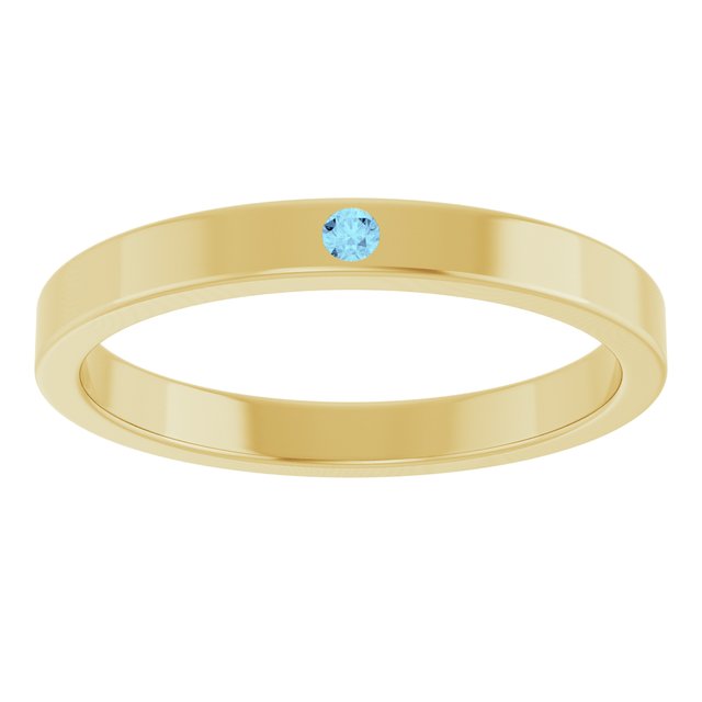14K Yellow Gold Round 1.75 Mm Polished Natural Aquamarine Stackable Family Ring, Size 7