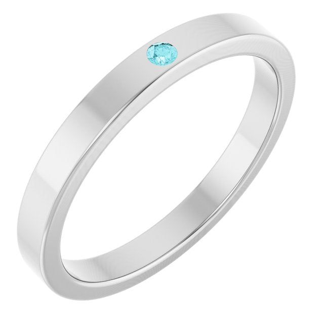 Sterling Silver Round 1.75 Mm Polished Natural Blue Zircon Stackable Family Ring, Size 7