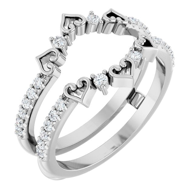 14K White Gold Round Polished 1/3 Ctw Natural Diamond Ring Guard, Size 7