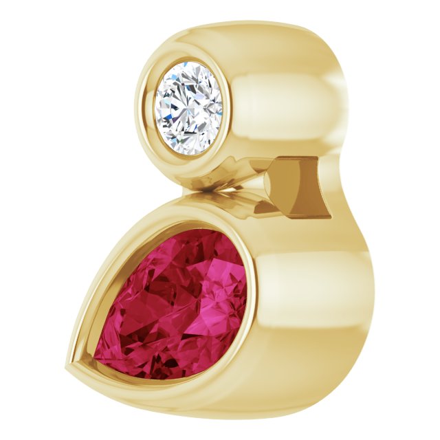 14K Yellow Gold Pear 5 X 3Mm I1, G-H Polished Natural Ruby And .03 Ct Natural Diamond Pendant