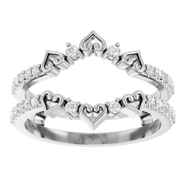 14K White Gold Round Polished 1/3 Ctw Natural Diamond Ring Guard, Size 7