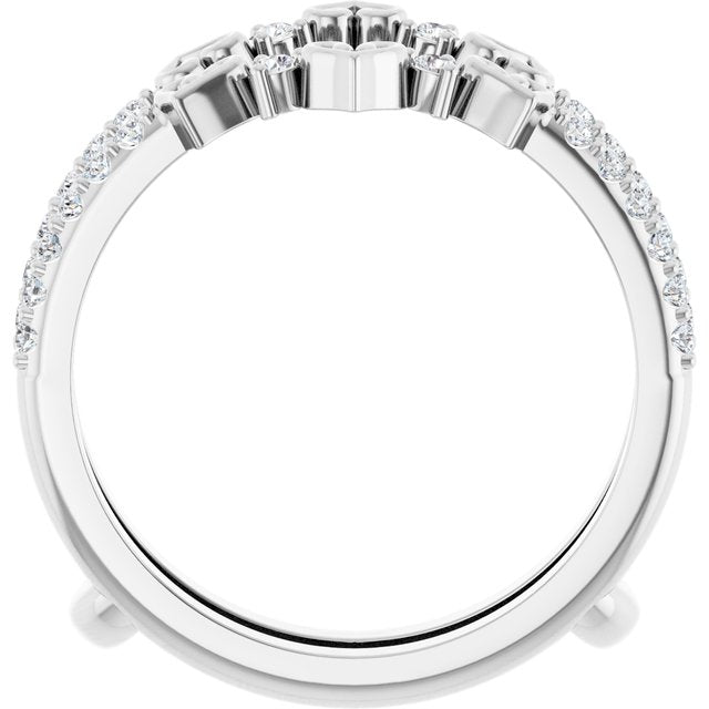 14K White Gold Round Polished 1/3 Ctw Natural Diamond Ring Guard, Size 7