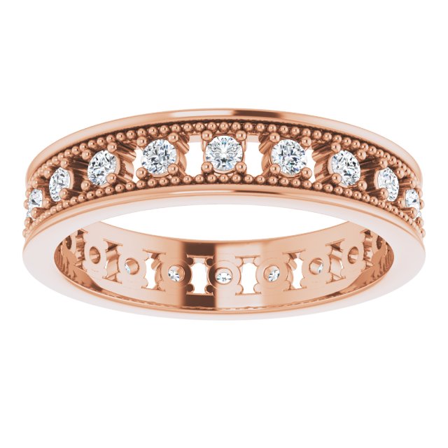 14K Rose Gold Round 1.8 Mm None 1/2 Ctw Polished 1/2 Ctw Natural Diamond Eternity Band, Size 7
