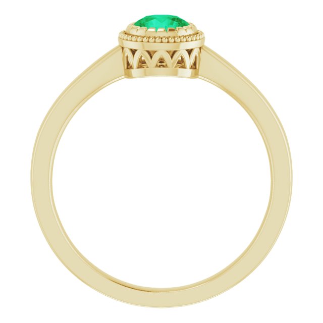 14K Yellow Gold Polished Natural Emerald May Birthstone Ring, Size 7