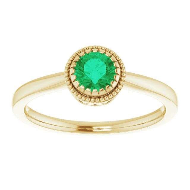 14K Yellow Gold Polished Natural Emerald May Birthstone Ring, Size 7