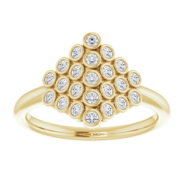 14K Yellow Gold Round 1.5 Mm Polished 1/3 Ctw Natural Diamond Bezel-Set Cluster Ring, Size 7