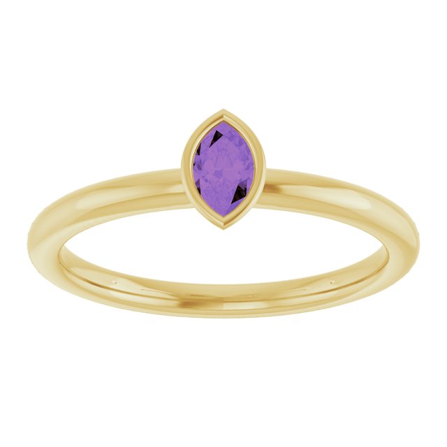 14K Yellow Gold Marquise 5 X 3 Mm Polished Natural Amethyst Stackable Ring