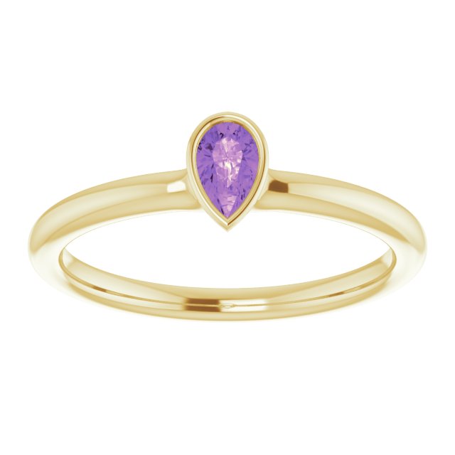 14K Yellow Or Rose Gold Pear 5 X 3 Mm Polished Natural Gemstone Stackable Ring