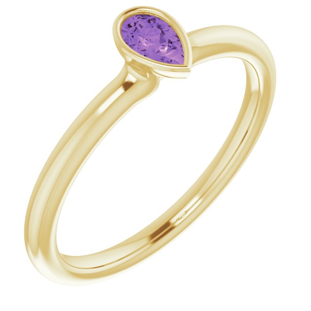 14K Yellow Or Rose Gold Pear 5 X 3 Mm Polished Natural Gemstone Stackable Ring