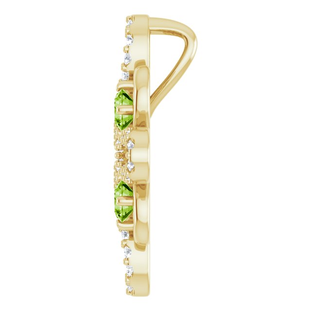 14K Yellow Gold Round .8Mm I1, H-I Polished Natural Peridot And 1/8 Ctw Natural Diamond Pendant