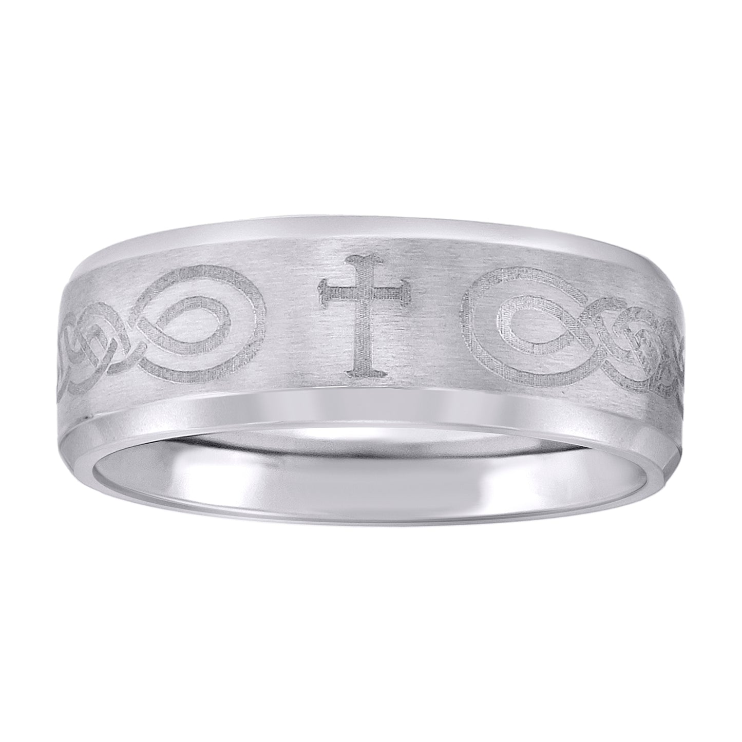 Stainless Steel Mens Center Brushed With Celtic Cross Sizes 7 - 14 Comfort-Fit Fashion Bridal Anniversary Wedding Engagement Band Ring