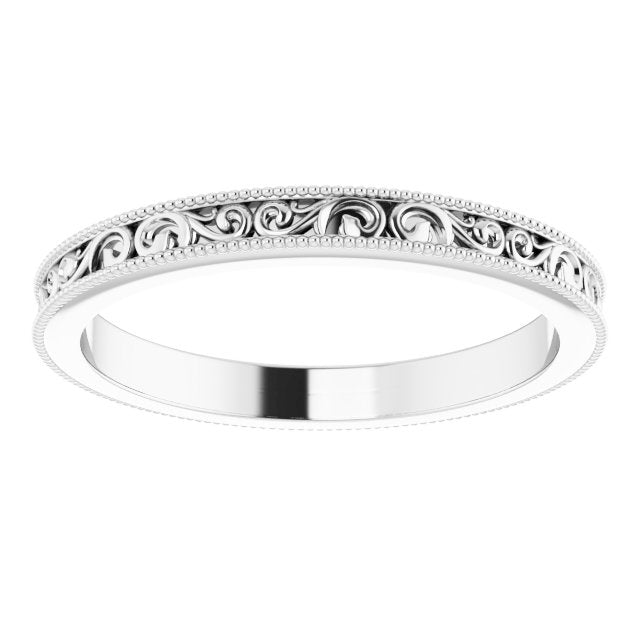 14K Yellow Gold Or Platinum 2.5 Mm Polished Milgrain Sculptural Standard-Fit Band With Bead Blast Finish