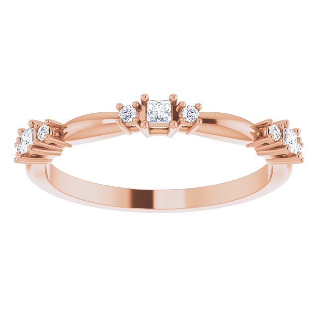 14K Rose Gold Square 1.75 X 1.75 Mm Polished 1/6 Ctw Natural Diamond Stackable Ring, Size 7