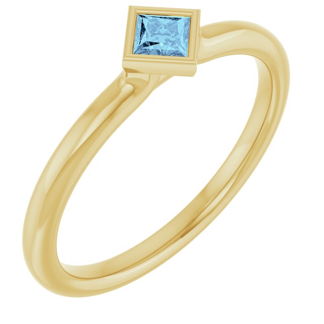 14K Yellow Gold Square 3 X 3 Mm Polished Natural Aquamarine Stackable Ring