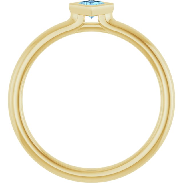 14K Yellow Gold Square 3 X 3 Mm Polished Natural Aquamarine Stackable Ring