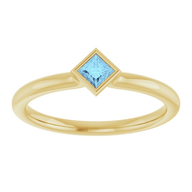 14K Yellow Gold Square 3 X 3 Mm Polished Natural Aquamarine Stackable Ring