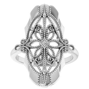 14K White Gold Polished Vintage-Inspired Ring Size 7
