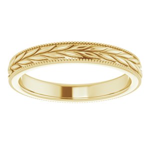 14K Yellow Gold 3 Mm Polished Leaf And Milgrain Band Size 7