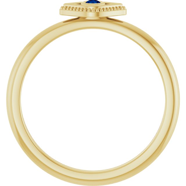 14K Yellow Gold Round 2 Mm Polished Lab-Grown Blue Sapphire Stackable Evil Eye Ring, Size 7