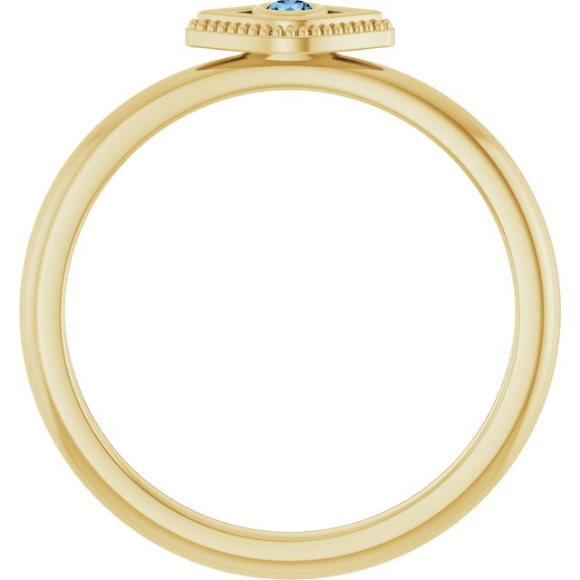 14K Yellow Or White Gold Round 2 Mm Polished Natural Aquamarine Stackable Evil Eye Ring, Size 7
