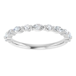 14K White Gold Marquise 3 X 1.5 Mm Polished 1/4 Ctw Lab-Grown Diamond Anniversary Band Size 7