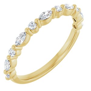 14K Yellow Gold Marquise 3 X 1.5 Mm Polished 1/4 Ctw Lab-Grown Diamond Anniversary Band Size 7