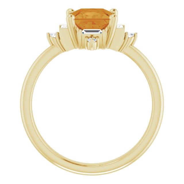 14K Yellow Gold Square 6 X 6 Mm Polished Natural Citrine And 1/5 Ctw Natural Diamond Ring, Size 7