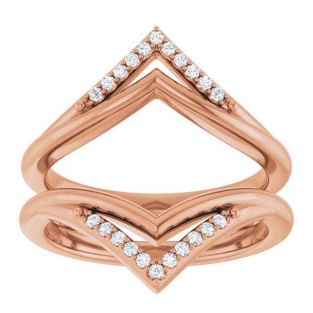 14K Rose Gold Round 1.1 Mm Polished 1/8 Ctw Natural Diamond Double Row Ring Guard, Size 7