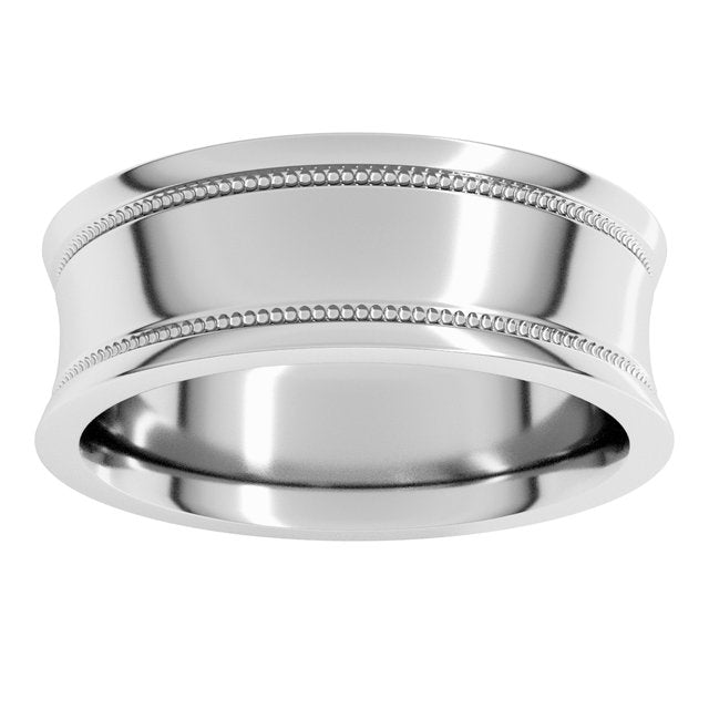 14K Yellow Gold Or Sterling SIlver Standard Weight Milgrain Concave With Edge Band