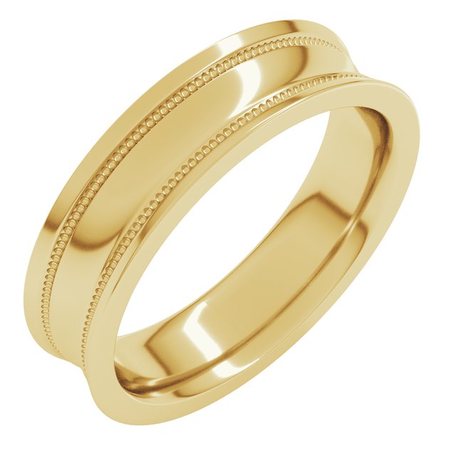 14K Yellow Gold Or Sterling SIlver Standard Weight Milgrain Concave With Edge Band
