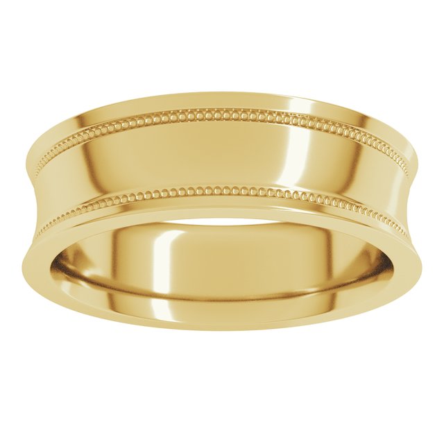 14K Yellow Gold Or Sterling SIlver Standard Weight Milgrain Concave With Edge Band