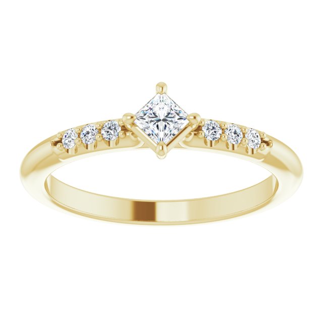 14K Yellow Gold Square 3 X 3 Mm Polished 1/4 Ctw Natural Diamond Stackable Ring, Size 7