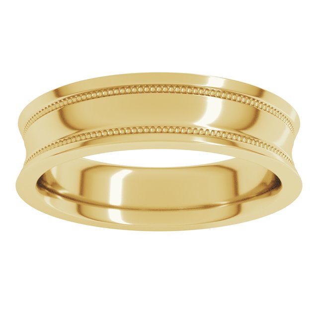 14K Yellow Gold Or Sterling SIlver Standard Weight Milgrain Concave With Edge Band
