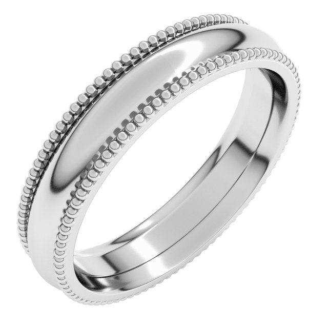 14K Yellow Or White Or Rose Gold Or Sterling Silver Or Platinum Standard Weight Bead Comfort-Fit Half Round Band