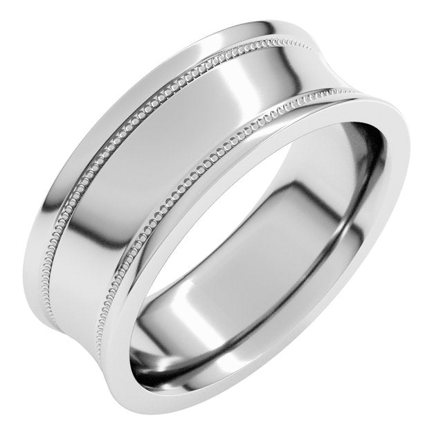 14K Yellow Gold Or Sterling SIlver Standard Weight Milgrain Concave With Edge Band