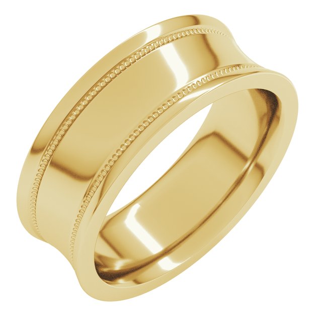 14K Yellow Gold Or Sterling SIlver Standard Weight Milgrain Concave With Edge Band