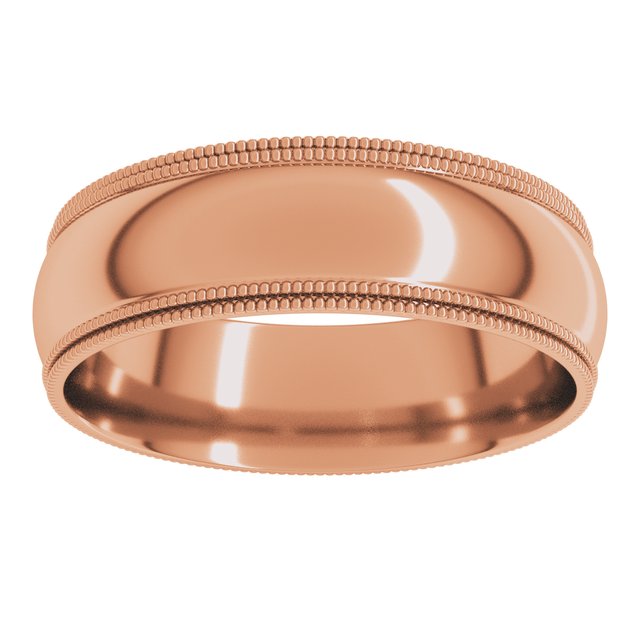 14K Yellow Or White Or Rose Gold Or Platinum Standard Double Milgrain Comfort-Fit Half Round Band
