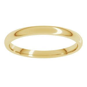 14K Yellow Gold 2 Mm Lightweight Half Round Comfort Fit Light Band Size 2.5