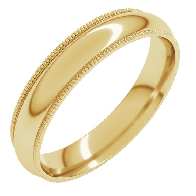 10K Yellow Or White Or Rose Gold Milgrain Half Round Comfort Fit Light Band